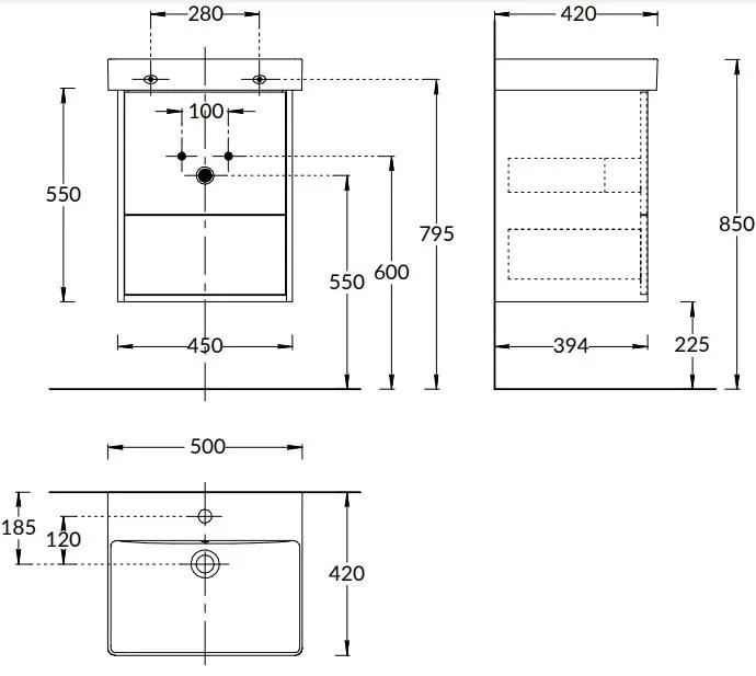 Тумба с раковиной KERAMA MARAZZI Pro 50 подвесная,с двумя ящиками, матовая белая