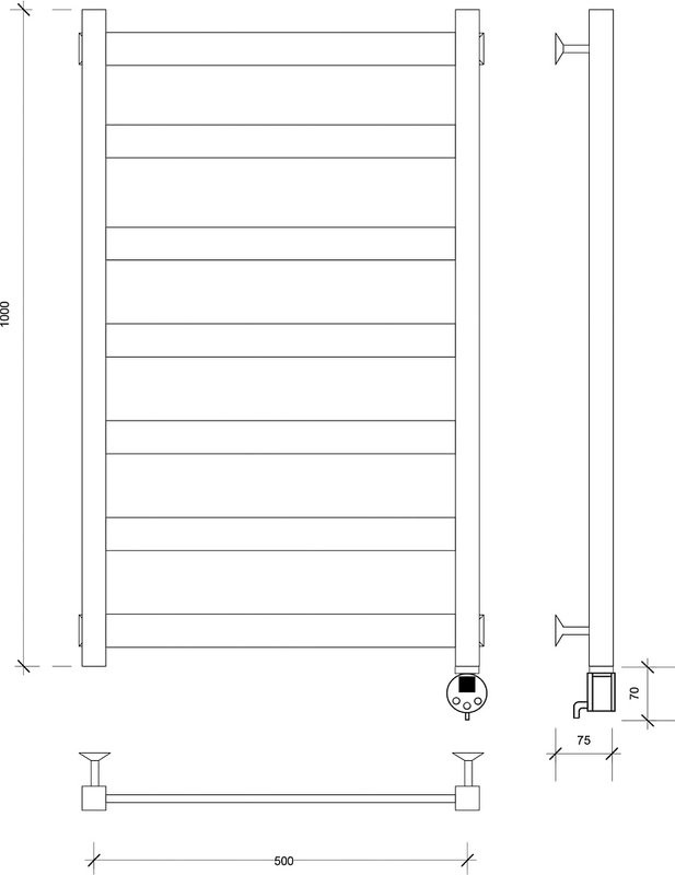 Полотенцесушитель электрический Secado Комано 2 R 105x55 см, подключение справа, хром, лесенка