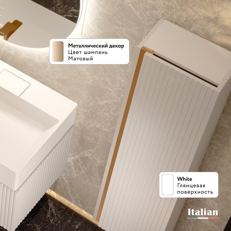 Шкаф-пенал для ванной Jorno Filoro 35 подвесной, белый