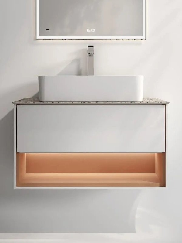 Тумба с раковиной KERAMA MARAZZI Plaza Modern 80 подвесная, с подсветкой, матовая белая, сахара