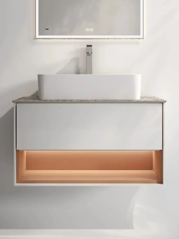 Тумба с раковиной KERAMA MARAZZI Plaza Modern 80 подвесная, с подсветкой, матовая белая, сахара