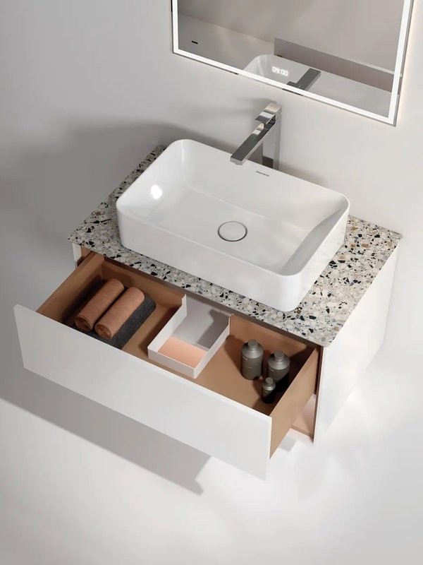 Тумба с раковиной KERAMA MARAZZI Plaza Modern 80 подвесная, с подсветкой, матовая белая, сахара