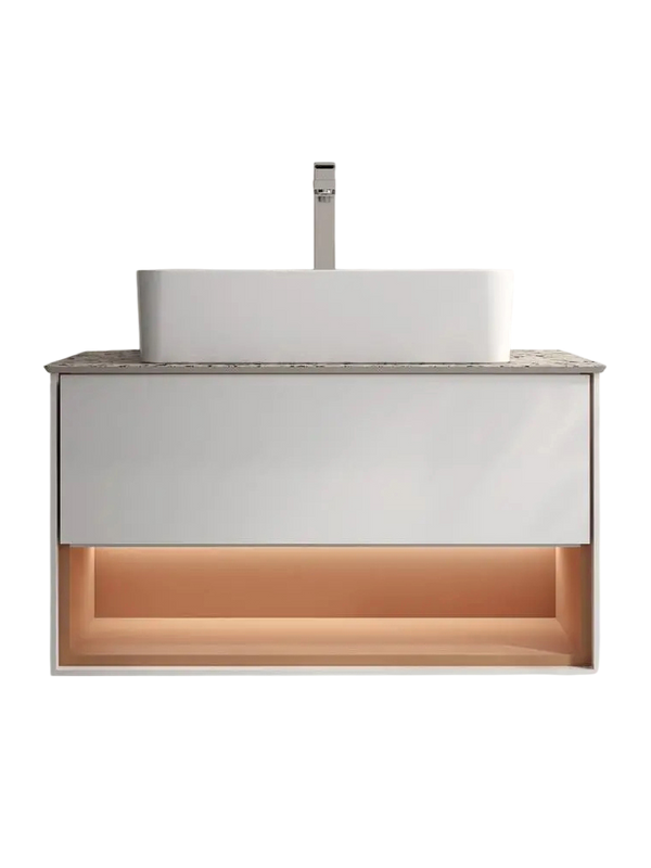 Тумба с раковиной KERAMA MARAZZI Plaza Modern 80 подвесная, с подсветкой, матовая белая, сахара