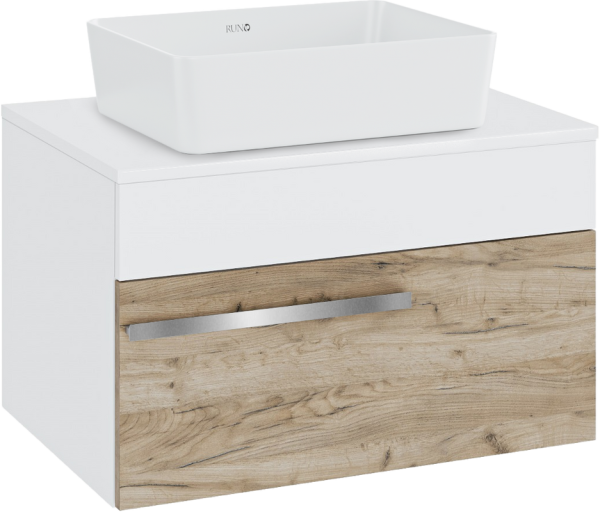 Тумба с раковиной Runo Вудлайн 65 подвесная, крафтовый дуб, раковина Tre 50