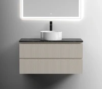 Тумба под раковину со столешницей Sancos Snob T 100 beige soft, столешница черный мрамор, с отв. под смеситель