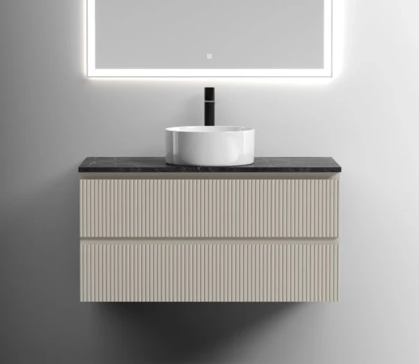Тумба под раковину со столешницей Sancos Snob T 100 beige soft, столешница черный мрамор, с отв. под смеситель