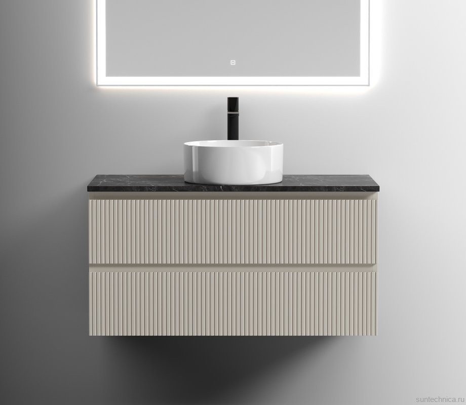 Тумба под раковину со столешницей Sancos Snob T 100 beige soft, столешница черный мрамор, с отв. под смеситель