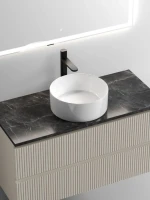 Тумба под раковину со столешницей Sancos Snob T 100 beige soft, столешница черный мрамор, с отв. под смеситель