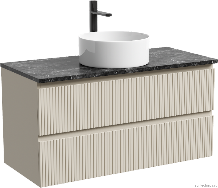Тумба под раковину со столешницей Sancos Snob T 100 beige soft, столешница черный мрамор, с отв. под смеситель