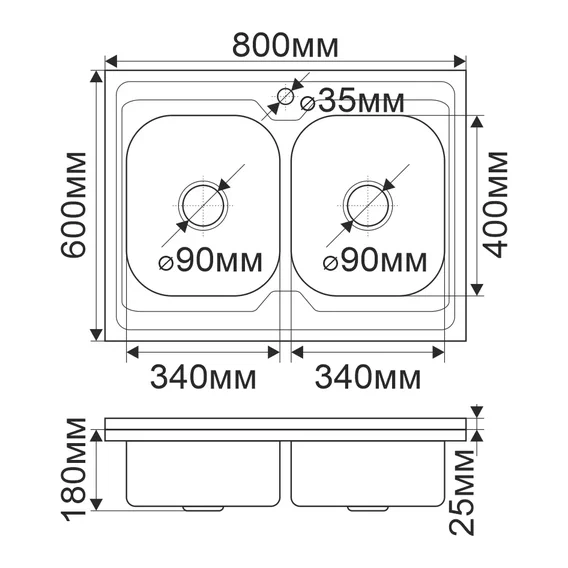 Мойка кухонная Melana 8060SP 0,8/180 с двумя чашами, серебристая