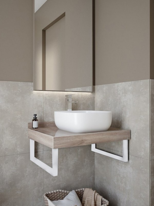 Столешница с раковиной Teymi Helmi 70 дуб кашмир, раковина Solli 41,  с белыми кронштейнами