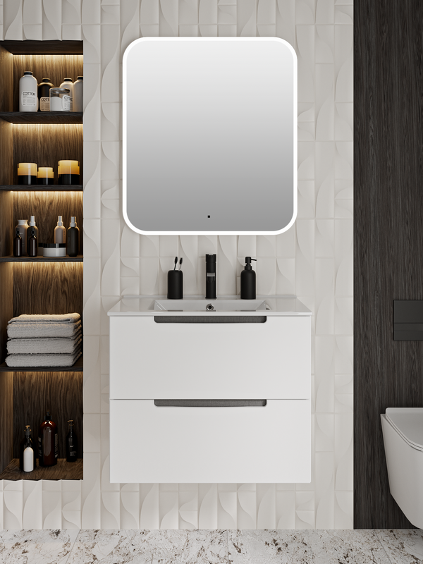 Мебель для ванной комнаты Runo Lina 80 подвесная, глянцевая белая