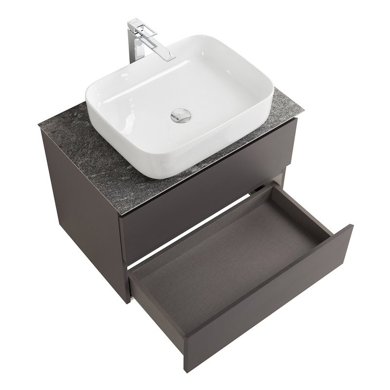 Тумба под раковину со столешницей BelBagno Kraft 70 подвесная, матовая темно-серая, столешница kep-70-grn