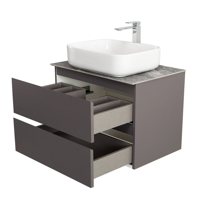 Тумба под раковину со столешницей BelBagno Kraft 70 подвесная, матовая темно-серая, столешница kep-70-grn