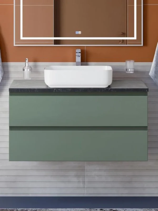 Тумба с раковиной BelBagno Kraft 100 подвесная, матовая еловая, столешница kep-100-mno, раковина BB1304