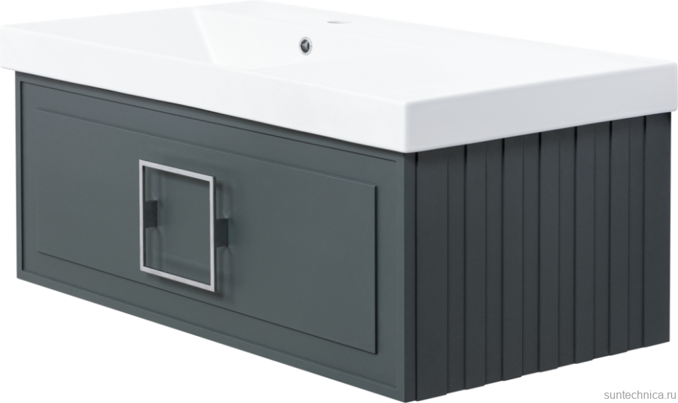 Тумба с раковиной La Fenice Cubo 90 L серая, ручка хром