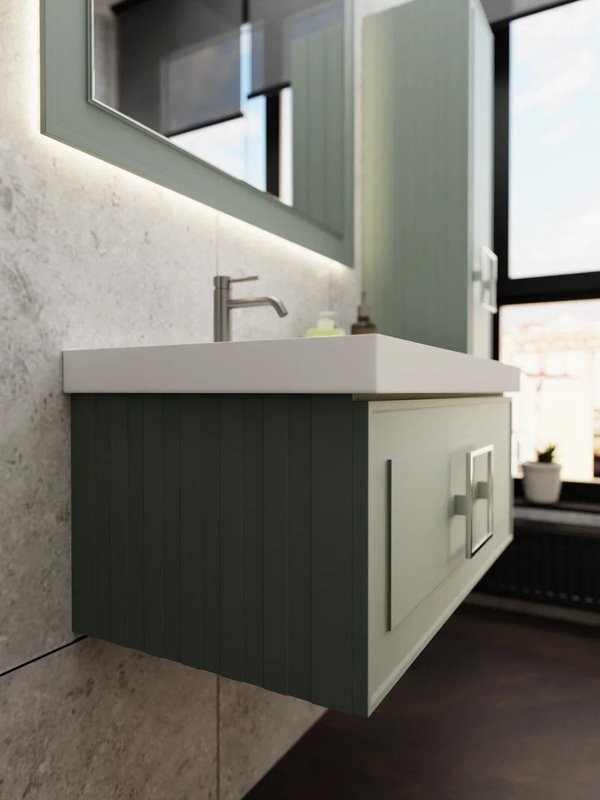 Тумба с раковиной La Fenice Cubo 90 L серая, ручка хром