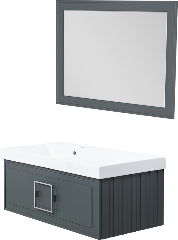 Тумба с раковиной La Fenice Cubo 90 L серая, ручка хром