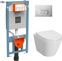 Комплект VitrA Integra Round L-box 9004B003-7202 подвесной унитаз безободковый, с микролифтом + инсталляция + кнопка