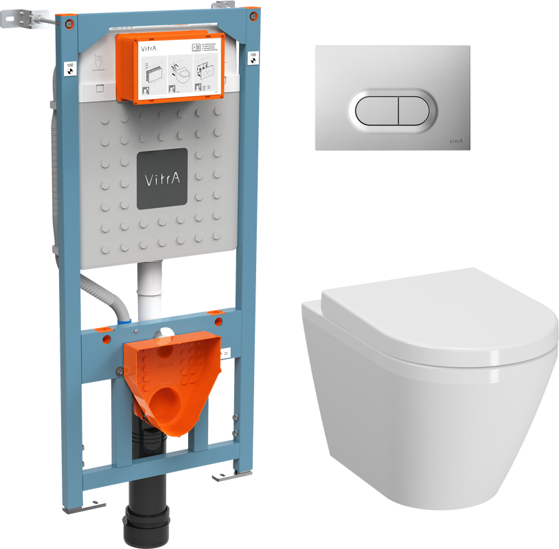 Комплект VitrA Integra Round L-box 9004B003-7202 подвесной унитаз безободковый, с микролифтом + инсталляция + кнопка