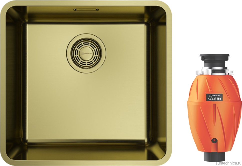 Комплект Мойка Omoikiri Omi 43-U/I Ultra-LG светлое золото + Измельчитель Nagare 750