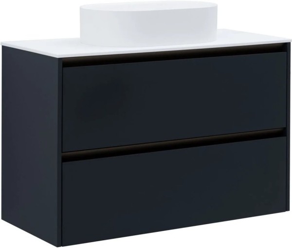 Тумба с раковиной Allen Brau Activity 100 с подсветкой, матовый антрацит, олива браш, столешница белая, раковина Fantasy Oval 55x36, белая