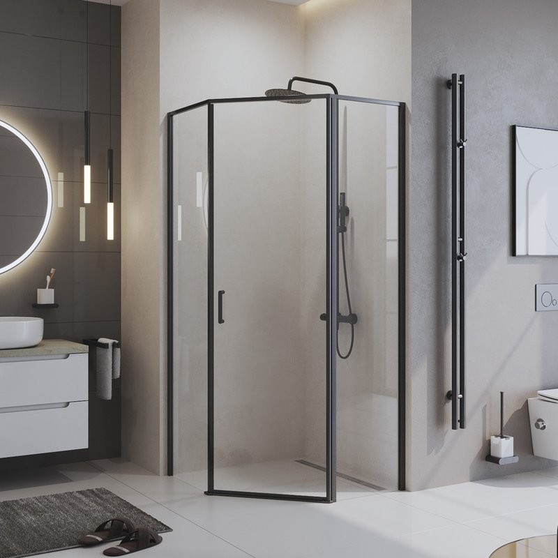 Душевой уголок BelBagno Uno 195 P 1 100 C Nero профиль черный, стекло прозрачное