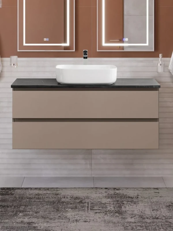 Тумба под раковину со столешницей BelBagno Kraft 120 подвесная, матовая бежевая, столешница kep-120-mno