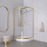 Душевой уголок Triton Альфа -Голд 90x90x202, с поддоном, профиль золото, стекло прозрачное