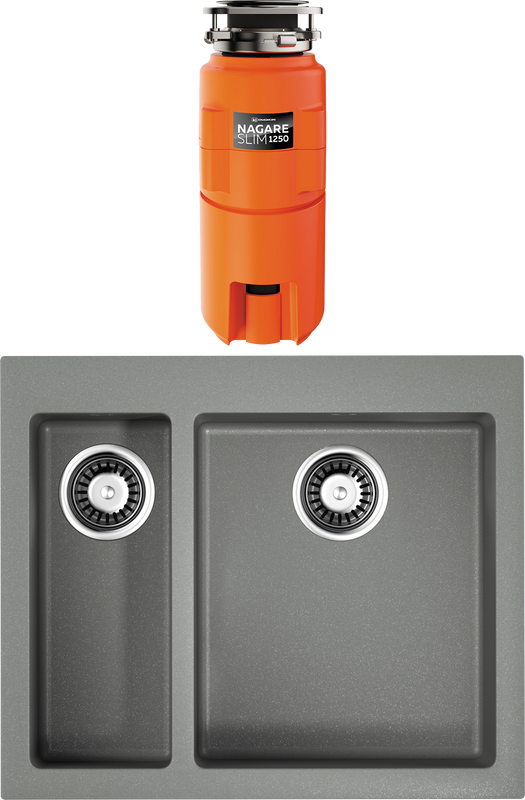 Комплект Мойка Omoikiri Bosen 59-2-GR leningrad grey + Измельчитель Nagare slim 1250