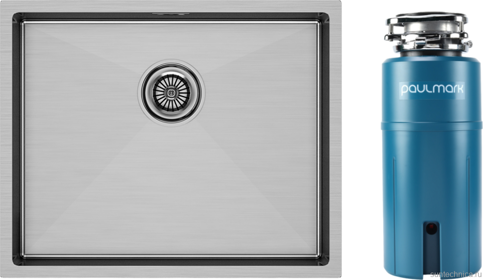 Комплект Мойка Paulmark Next PM215444-BS брашированная нержавеющая сталь + Измельчитель Intenso