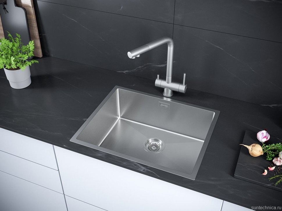 Комплект Мойка Paulmark Next PM215444-BS брашированная нержавеющая сталь + Измельчитель Intenso