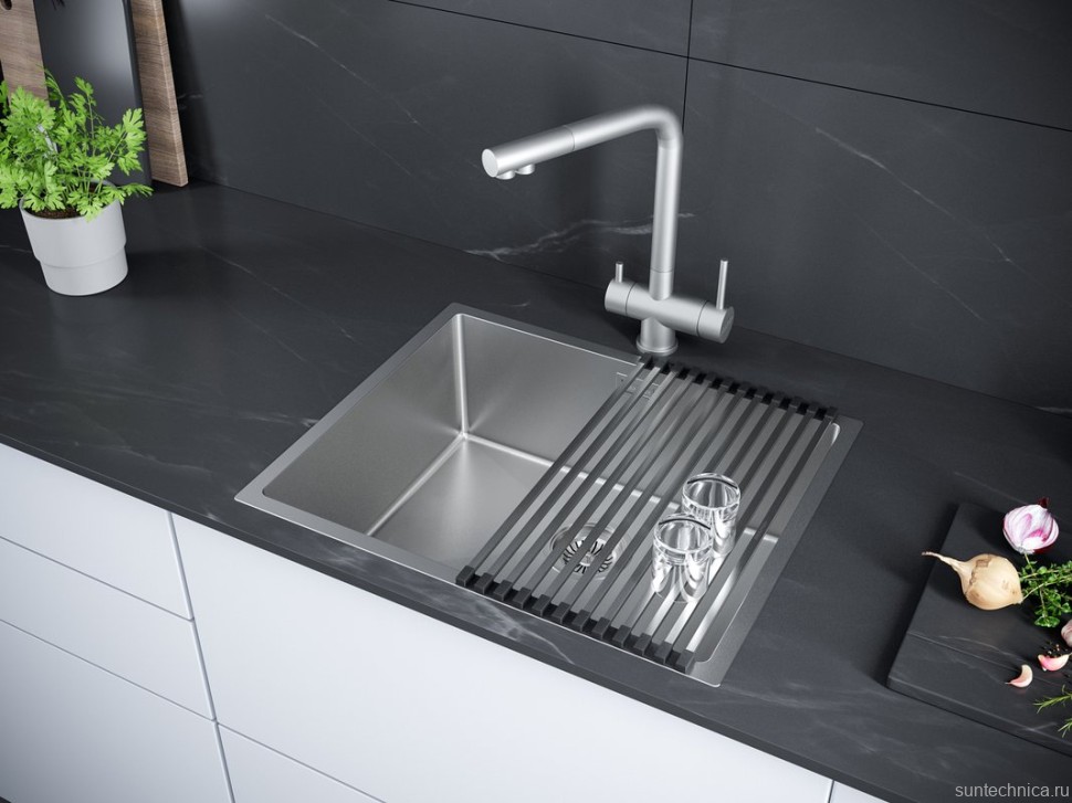 Комплект Мойка Paulmark Next PM215444-BS брашированная нержавеющая сталь + Измельчитель Intenso