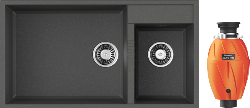 Комплект Мойка Omoikiri Tedori 85-2-U платина + Измельчитель Nagare 1000