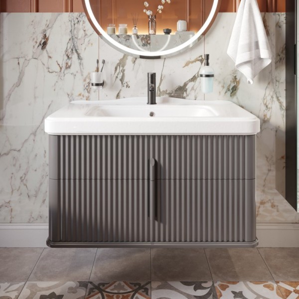 Тумба с раковиной STWORKI Молде 95 антрацит, с сифоном