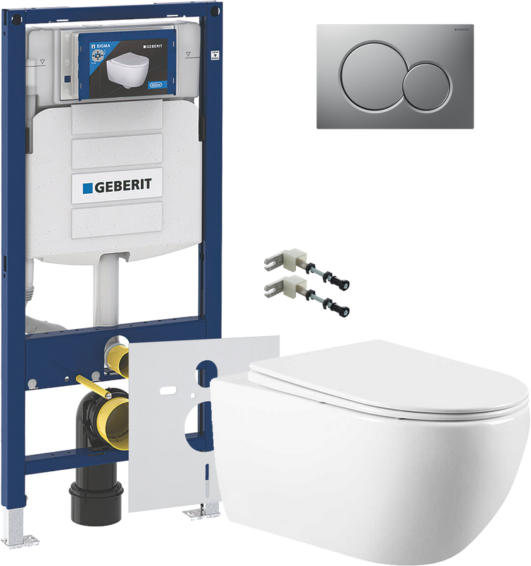 Комплект Унитаз подвесной Vincea Evo + Крепления Geberit Duofix 111.815.00.1 к стене + Звукоизоляция + Инсталляция UP 320 111.300.00.5 + Кнопка Sigma 01 115.770.JQ.5 лакированная, матовый хром