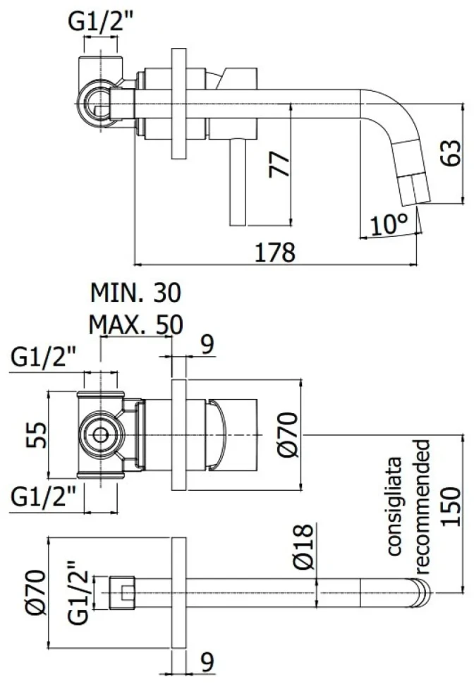 Смеситель для раковины Paffoni Light LIG006HG70 С ВНУТРЕННЕЙ ЧАСТЬЮ медовое золото