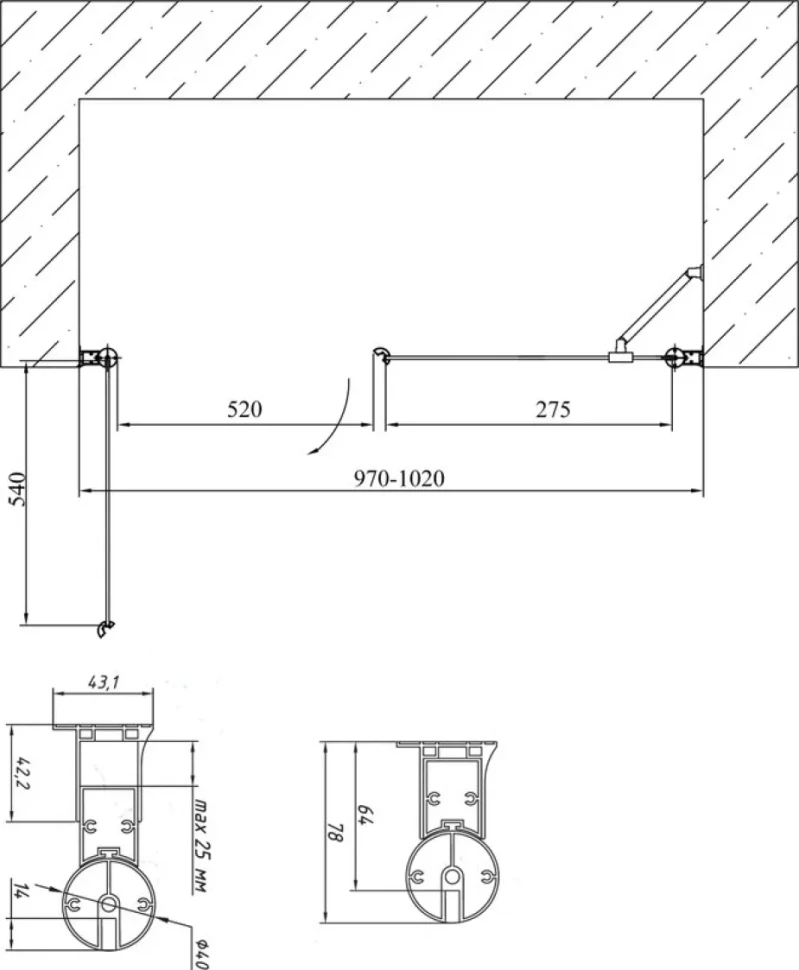 Душевая дверь в нишу Vegas Glass EP-F-2 100 05 05 L профиль бронза, стекло бронза