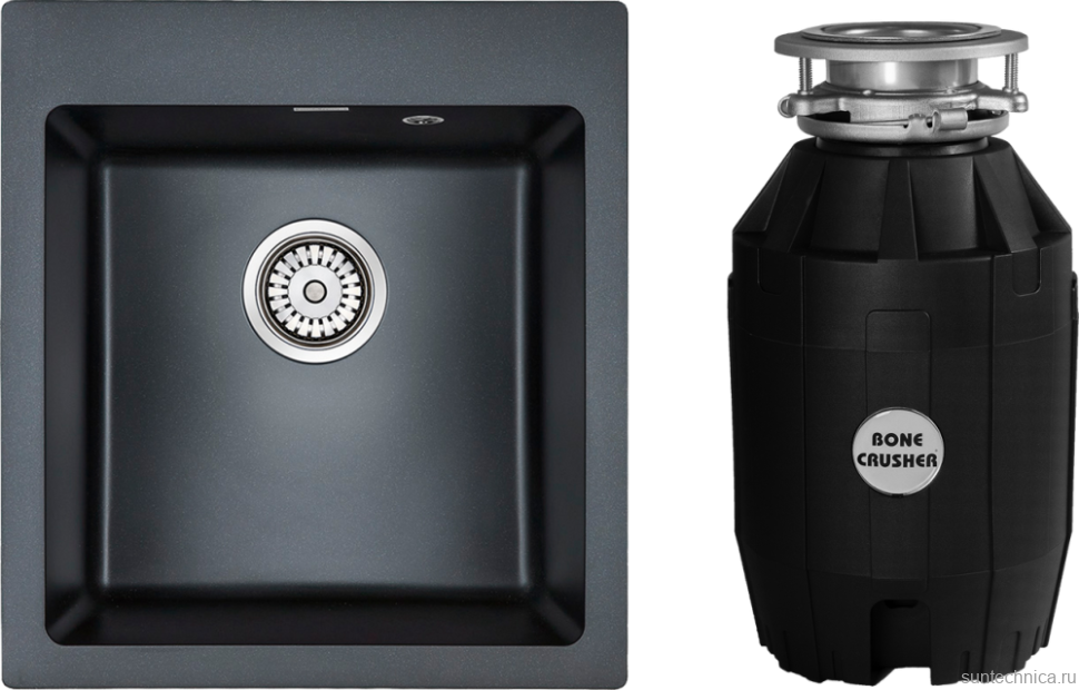 Комплект Мойка Paulmark Kante 45 PM104651-BLM черный металлик + Измельчитель Bone Crusher BC 810-AS