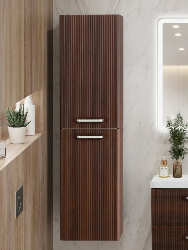 Шкаф-пенал для ванной BelBagno Due 40 подвесной, ручки хром полированный, noce