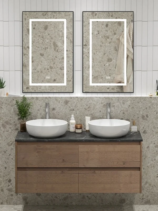 Мебель для ванной комнаты BelBagno Kraft 120 для двоих, с двумя чашами, 4 ящика, rovere tabacco