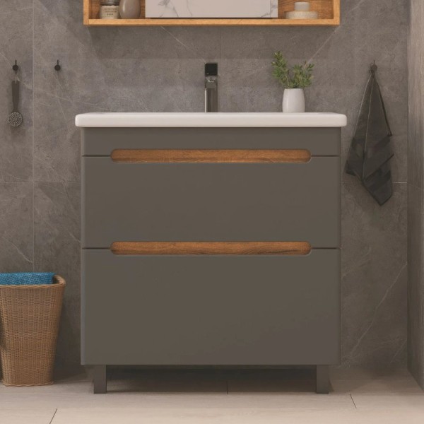 Тумба с раковиной SanStar Diva 70 напольная, дуб вотан, графит софт, раковина Фостер