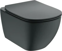 Комплект Унитаз подвесной Ideal Standard IdealMood T4665V3 безободковый, с микролифтом, матовый черный + Крепления Geberit Duofix 111.815.00.1 к стене + Звукоизоляция + Инсталляция UP 320 111.300.00.5 + Кнопка Sigma 01 115.770.DW.5 черная
