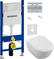 Комплект Унитаз подвесной Villeroy & Boch Subway 2.0 5614 R001 + Крышка 9M78S101 с микролифтом, петли хром + Инсталляция Geberit Duofix Delta 458.149.21.1 с кнопкой смыва, хром + Звукоизоляция