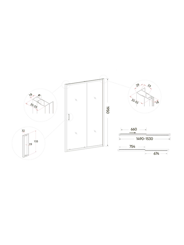 Душевой уголок Veconi Rovigo RV-046 150x120x195, профиль матовый хром, стекло прозрачное