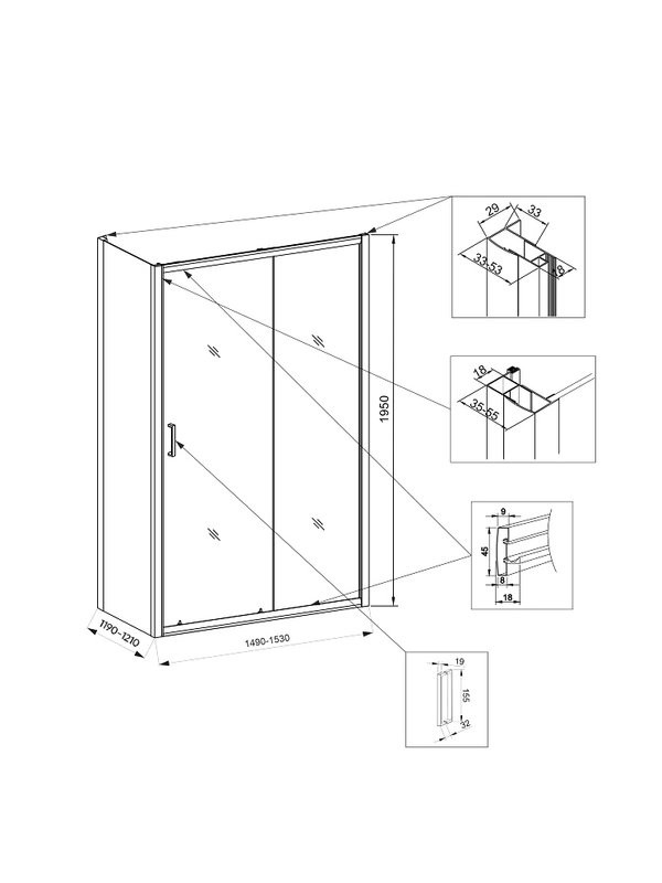 Душевой уголок Veconi Rovigo RV-046 150x120x195, профиль матовый хром, стекло прозрачное