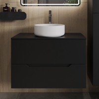 Тумба с раковиной Orange Line 80 подвесная, 2 ящика, матовая черная с раковиной B09-360W