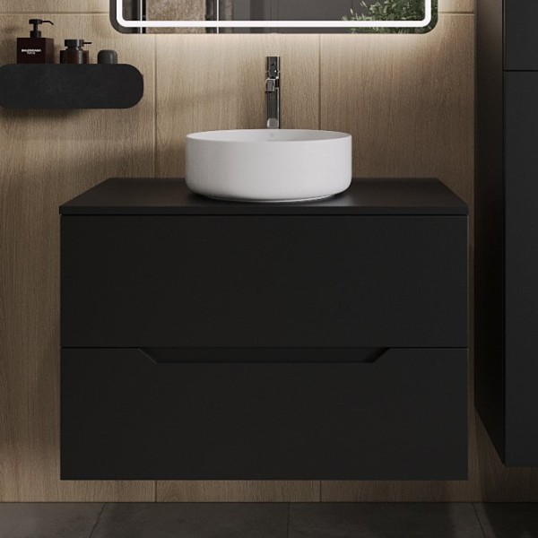 Тумба с раковиной Orange Line 80 подвесная, 2 ящика, матовая черная с раковиной B09-360W