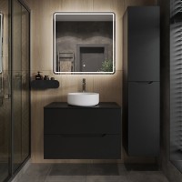 Тумба с раковиной Orange Line 80 подвесная, 2 ящика, матовая черная с раковиной B09-360W
