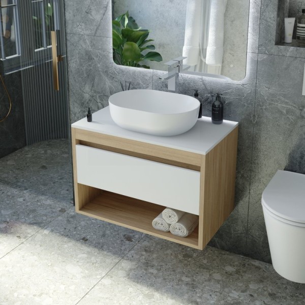 Тумба с раковиной Teymi Ritta 65 дуб эврика, матовая белая, раковина Solli 48